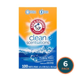 Arm & Hammer Dryer Sheets, Pure Waters Scent, 100 Count - 6 Pack