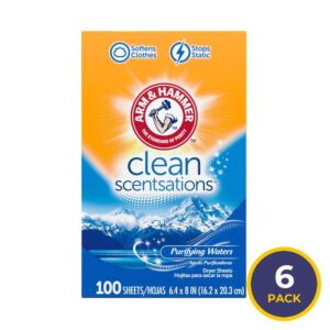 Arm & Hammer Dryer Sheets, Pure Waters Scent, 100 Count - 6 Pack