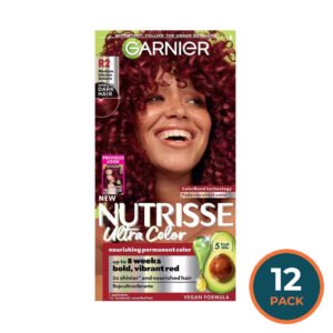 Garnier Nutrisse Ultra Color Permanent Hair Color Kit, #R2 Medium Intense Auburn - 12 Pack