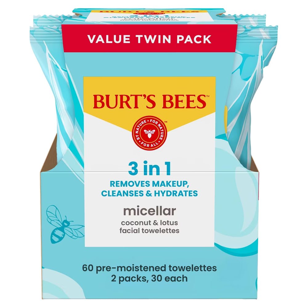Burt's Bees Micellar Coconut & Lotus Facial Towelettes 30 Ct - Twin Pack - 6 Pack