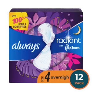 Always Radiant FlexFoam Size 4 Overnight Pads with Wings - 10 Ct - 12 Pack