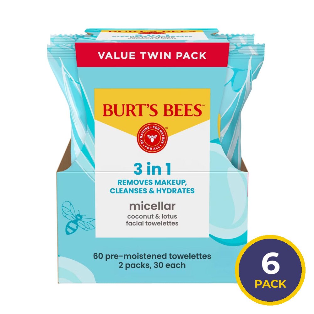 Burt's Bees Micellar Coconut & Lotus Facial Towelettes 30 Ct - Twin Pack - 6 Pack
