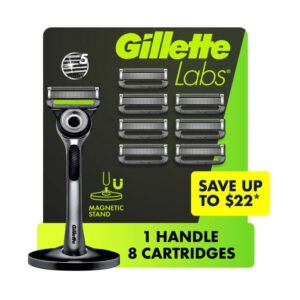 GilletteLabs Men's Exfoliating Razor, 5 Blade, Handle - 8 Cartridges