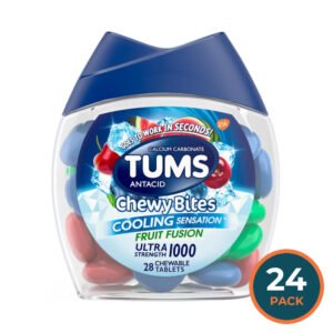 TUMS Chewy Bites Cooling Sensation Ultra Strength Antacid Tablets Fruit Fusion, 28 Ct - 24 Pack