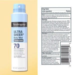 Neutrogena Ultra Sheer Body Mist Sunscreen Spray SPF - 70 5 oz - 12 Pack