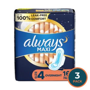 Always Maxi Overnight Unscented Pads with Wings - 16 Ct - 3 Pack