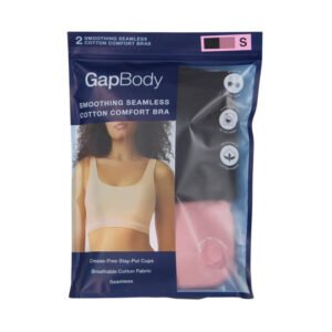 GapBody Women’s Seamless Cotton Comfort Sports Bra, True Black and Lilas Pink - Size S - 2 Pack