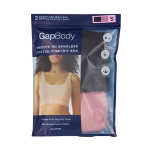 GapBody Women’s Seamless Cotton Comfort Sports Bra, True Black and Lilas Pink - Size L - 2 Pack