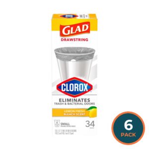 Glad Drawstring Small Trash Bags Lemon Fresh Bleach Scent 4 Gallon - 34 Ct - 6 Pack