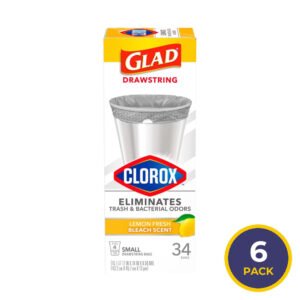 Glad Drawstring Small Trash Bags Lemon Fresh Bleach Scent 4 Gallon - 34 Ct - 6 Pack
