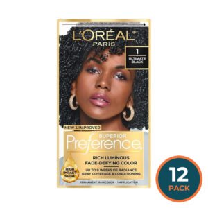 L'Oréal Paris Superior Preference Permanent Hair Color, #1 Ultimate Black - 12 Pack