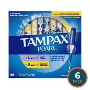 Tampax Pearl Duo Unscented Light / Regular Tampons - 34 Ct - 6 Pack