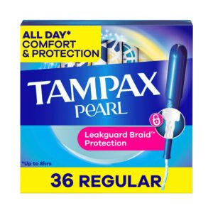Tampax Pearl Tampons Regular Absorbency with LeakGuard Braid Unscented 36 Ct - 12 Pack
