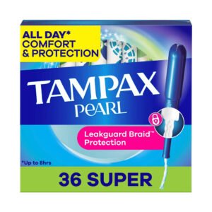 Tampax Pearl Tampons Super Absorbency with LeakGuard Braid Unscented 36 Ct - 12 Pack