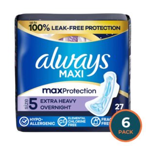 Always Maxi Extra Heavy Overnight Pads with Wings, Size 5 - 27 Ct - 6 Pack