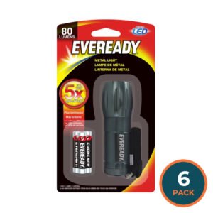 Eveready Compact Metal LED Flashlight with 3 Batteries, Up to 80 meters - 6 Pack