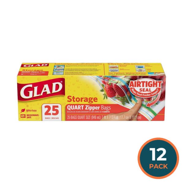 Glad Quart Size Food Storage Zipper Bags - 25 Ct - 12 Pack