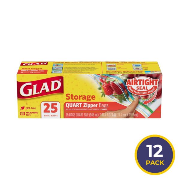 Glad Quart Size Food Storage Zipper Bags - 25 Ct - 12 Pack