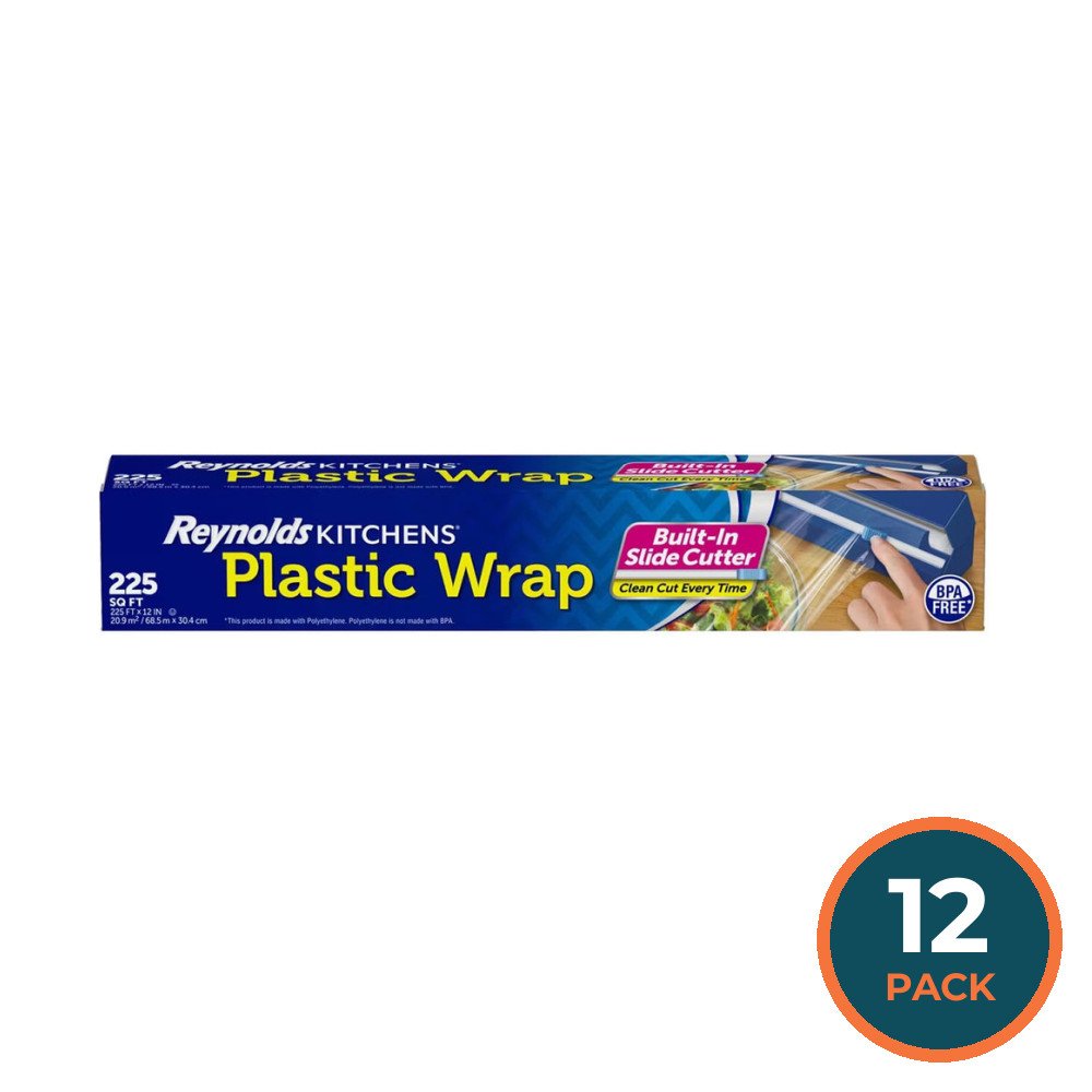 Reynolds Kitchens Quick Cut Plastic Wrap Roll with Slide Cutter 225 sq ft - 12 in - 12 Pack