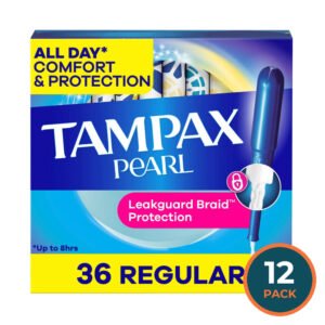 Tampax Pearl Tampons Regular Absorbency with LeakGuard Braid Unscented 36 Ct - 12 Pack