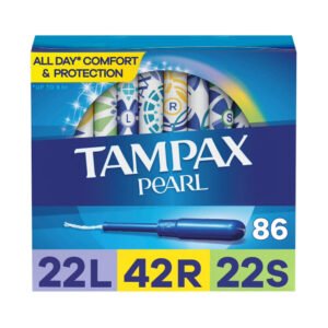 Tampax Pearl Trio Pack Unscented Tampons with Applicators, Light Regular & Super Absorbency, 86 Ct