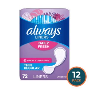 Always Dailies Thin Unscented Panty Liners Regular - 72 Ct - 12 Pack