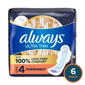 Always Ultra Thin Feminine Pads with Wings Size 4 Overnight Absorbency Unscented - 16 Ct - 6 Pack