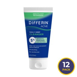 Differin Daily Deep Acne Face Wash Cleanser with Benzoyl Peroxide Unscented - 4 oz - 12 Pack
