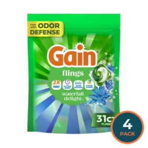 Gain Flings Waterfall Delight Laundry Detergent Pacs with Odor Defense + Color Guard - 31 Ct - 4 Pack