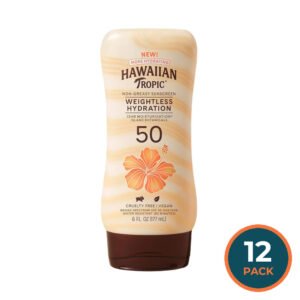 Hawaiian Tropic – Weightless Hydration Sunscreen SPF 50, Tropical Scent, 6 oz – 12 Pack